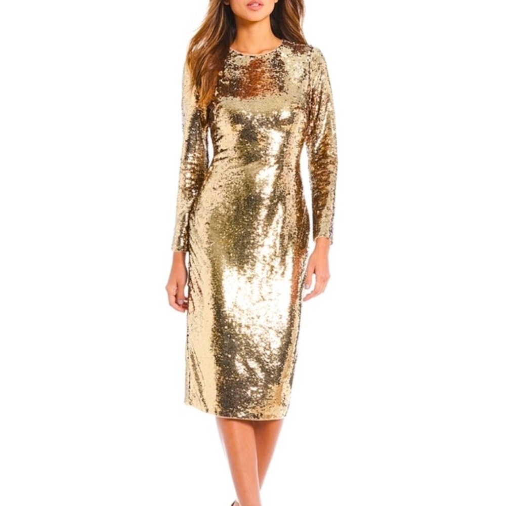 Gianni Bini Zoe Metallic Sequin Midi Gold Dress
Size 4